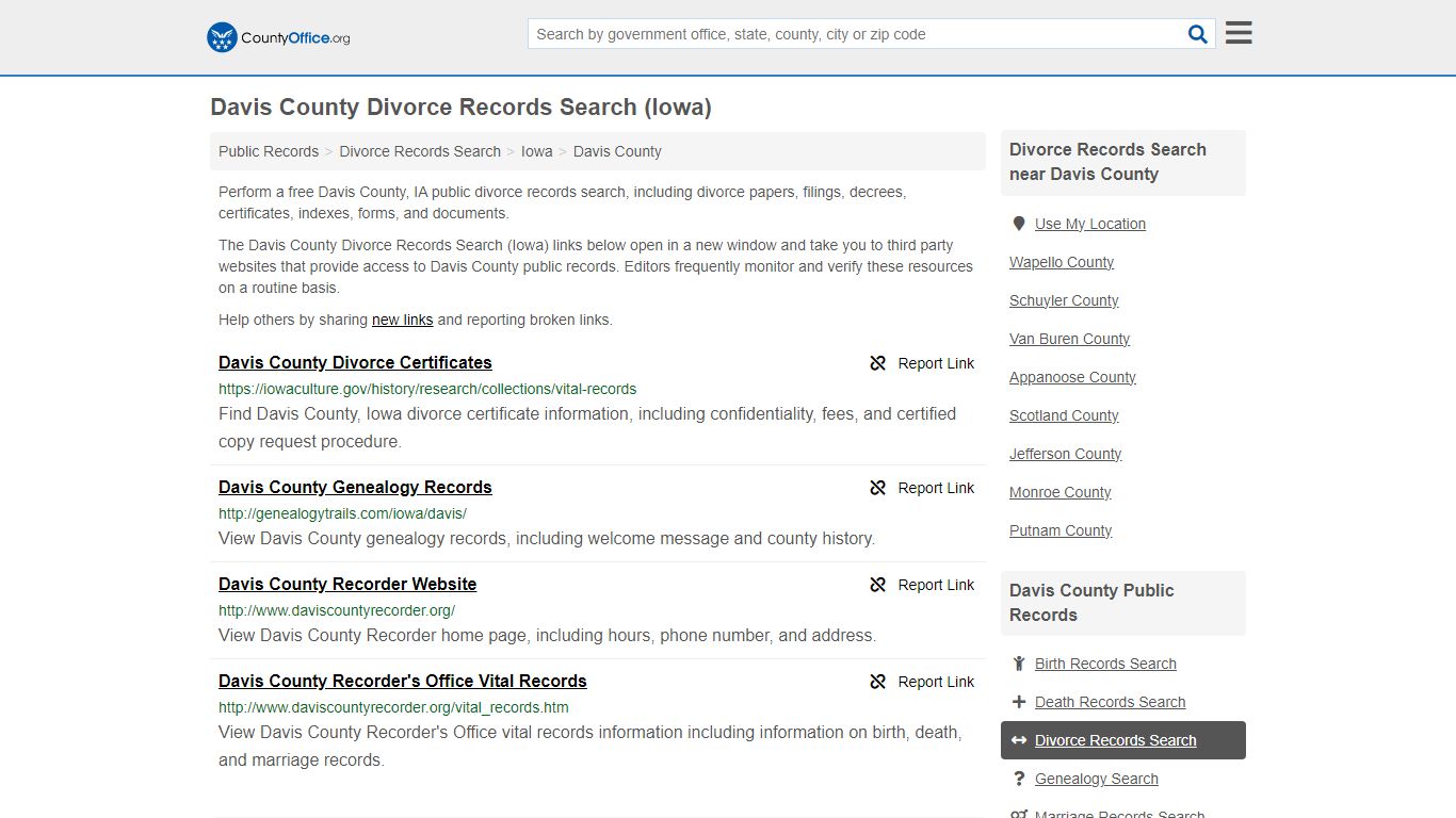 Davis County Divorce Records Search (Iowa) - County Office