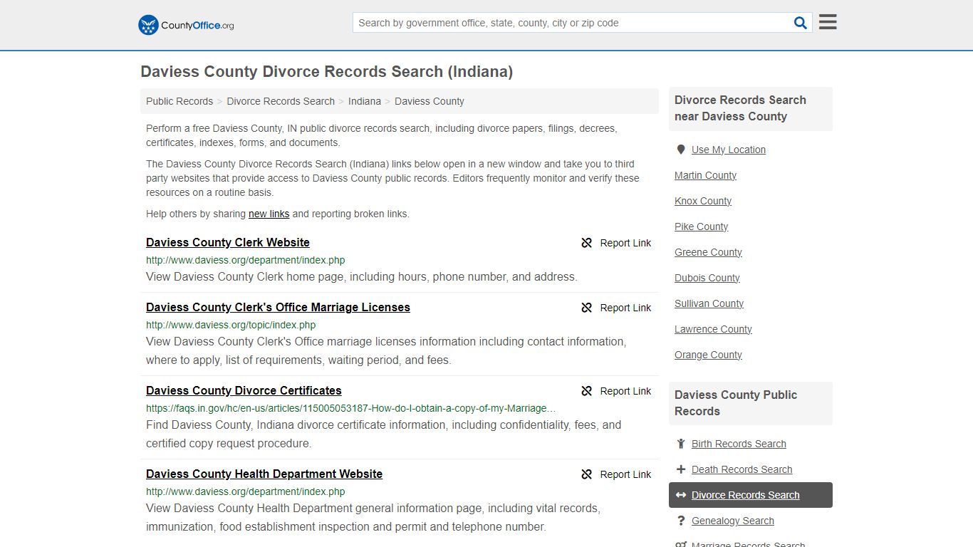 Daviess County Divorce Records Search (Indiana) - County Office