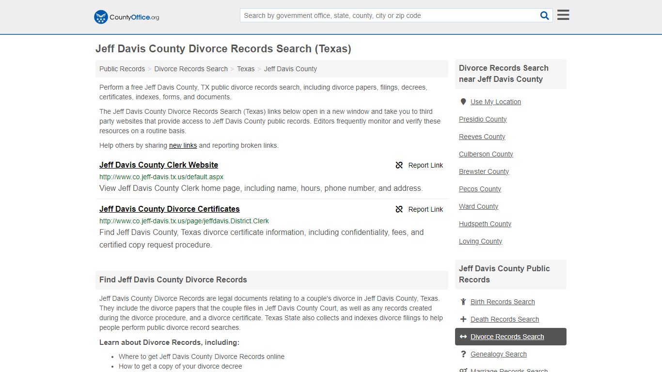 Jeff Davis County Divorce Records Search (Texas) - County Office